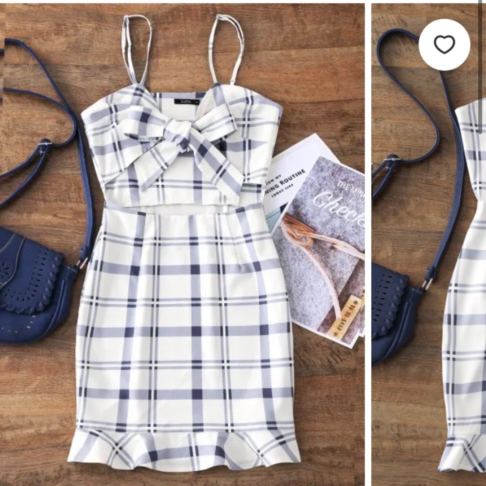 NWOT Cut out bowknot plaid mini dress Size Medium Zaful